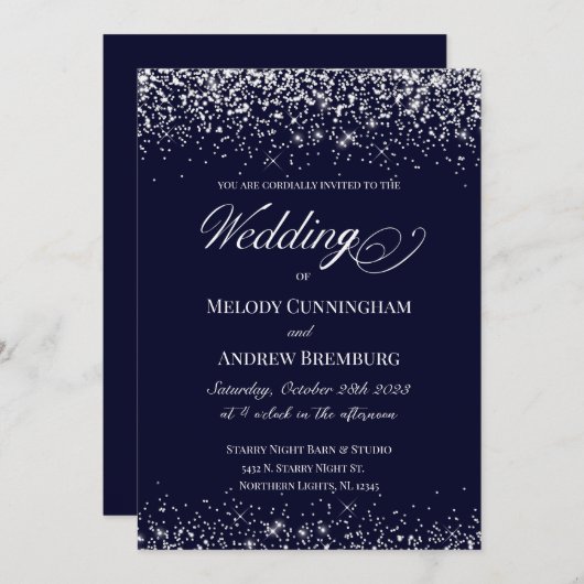 Elegante Einladung zur Hochzeit; Marine mit Diaman (Vorne/Hinten)