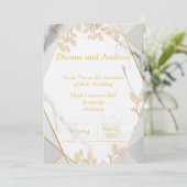 Elegante Einladung zur Hochzeit, Marmor, Gold (Stehend Vorderseite)