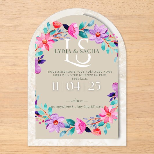 Elegante Einladung zur Hochzeit mit Flora - Lydia  (Vorderseite)