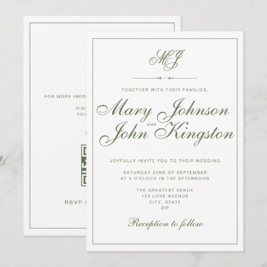 Elegante Einladung zur Hochzeit mit QR-Code (Vorne/Hinten)