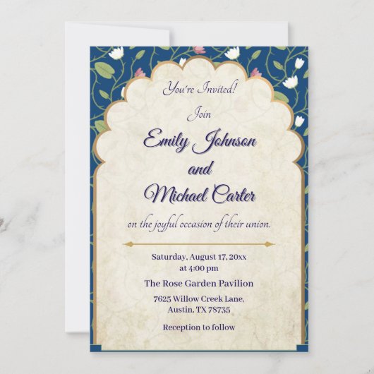 Elegante Einladung zur Hochzeit | Navy Blue & Gold (Vorderseite)