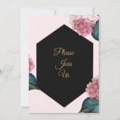 Elegante Einladung zur Hochzeit, rosa Blume, schwa (Rückseite)