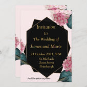 Elegante Einladung zur Hochzeit, rosa Blume, schwa (Vorne/Hinten)