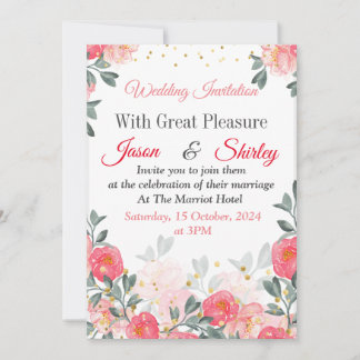 Elegante Einladung zur Hochzeit, rote Rosen auf We