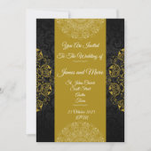 Elegante Einladung zur Hochzeit, schwarz, goldfarb (Vorderseite)