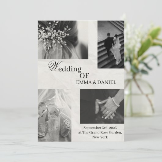 Elegante Einladung zur Hochzeit - Schwarz & Weiß (Stehend Vorderseite)