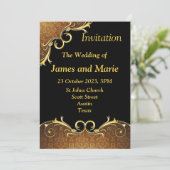 Elegante Einladung zur Hochzeit, schwarze und gold (Stehend Vorderseite)