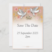 Elegante Einladung zur Hochzeit, Tauben und Ringe (Rückseite)