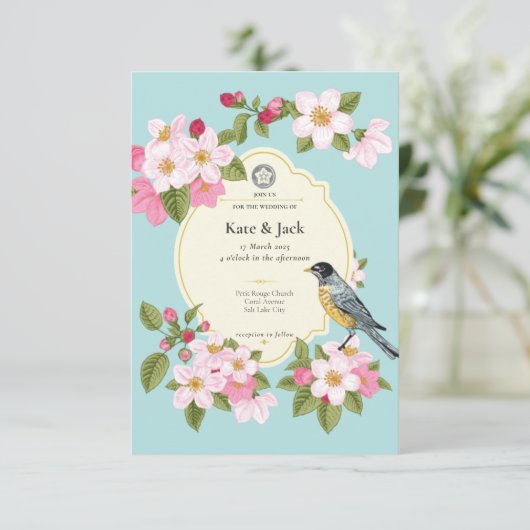 Elegante Einladung zur Hochzeit von japanischer Fl (Stehend Vorderseite)