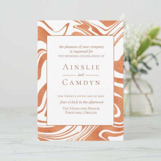 Elegante Einladung zur Hochzeit von Kupfer (Stehend Vorderseite)