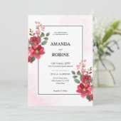 Elegante Einladung zur Hochzeit von Roter Flora (Stehend Vorderseite)