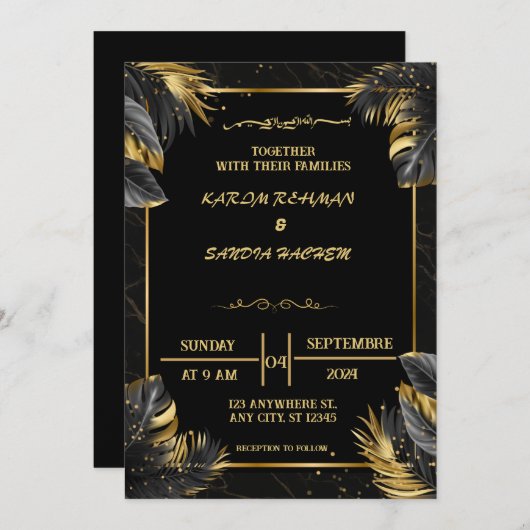 Elegante Einladung zur Hochzeit von Schwarz-Weiß-M (Vorne/Hinten)