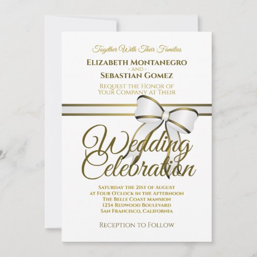 Elegante Einladung zur Hochzeit von White & Gold R (Vorderseite)