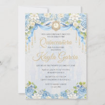 Elegante Einladung zur Quinceañera in Staubblau mi