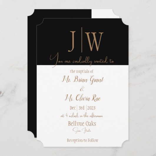 Elegante Einladung zur Schwarzen, Weißen und Gold  (Vorne/Hinten)