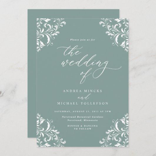 Elegante Einladung zur Vintagen Hochzeit (Vorne/Hinten)