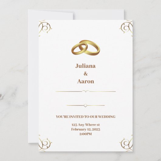 Elegante Einladung zur White Gold Hochzeit (Vorderseite)