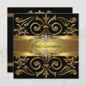 Elegante Einladungen für Schwarz und Gold Quincean (Vorne/Hinten)