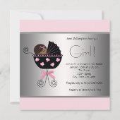 Elegante Einladungen in Rosa und Black Baby Duwer (Rückseite)