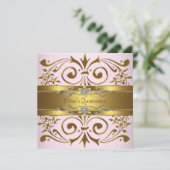 Elegante Einladungen in Rosa und Gold Quinceanera (Stehend Vorderseite)