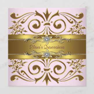 Elegante Einladungen in Rosa und Gold Quinceanera