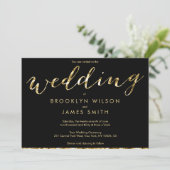 Elegante Einladungen zu Gold Foil und Black Weddin (Stehend Vorderseite)