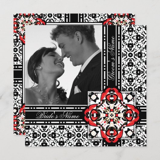 Elegante Einladungen zu Hochzeiten in Rot und Schw (Vorne/Hinten)