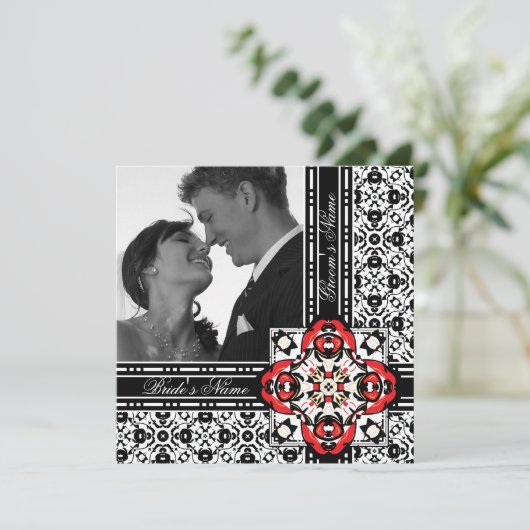 Elegante Einladungen zu Hochzeiten in Rot und Schw (Stehend Vorderseite)