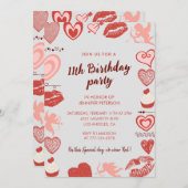 Elegante Einladungen zum 11. Geburtstag Gray Red H (Vorne/Hinten)