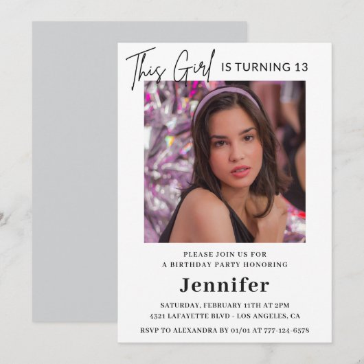 Elegante Einladungen zum 13. Geburtstag Foto Moder (Vorne/Hinten)