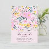 Elegante Einladungen zum 13. Geburtstag Pink Flora (Stehend Vorderseite)