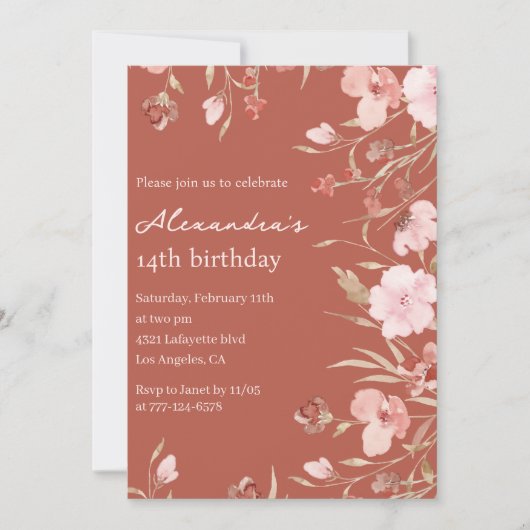 Elegante Einladungen zum 14. Geburtstag (Vorderseite)