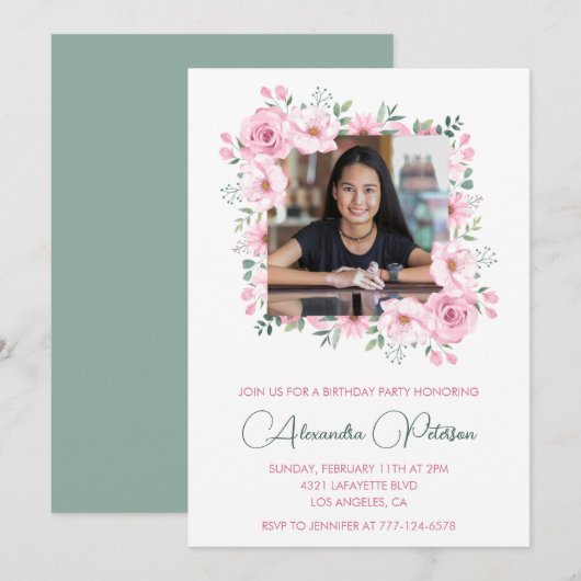 Elegante Einladungen zum 14. Geburtstag Foto Boho (Vorne/Hinten)