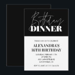 Elegante Einladungen zum 16. Geburtstag Abendessen<br><div class="desc">Elegante Einladungen zum 16. Geburtstag Geburtstagsfest Abendessen Schwarz-Weiß modern</div>