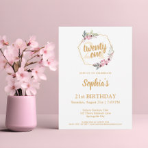 Elegante Einladungen zum 21. Geburtstag - Floraler