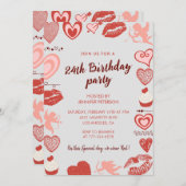 Elegante Einladungen zum 24. Geburtstag Gray Red H (Vorne/Hinten)