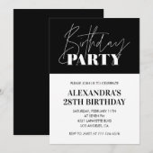 Elegante Einladungen zum 28. Geburtstag Schwarz-we (Vorne/Hinten)