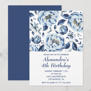 Elegante Einladungen zum 4. Geburtstag Floral Vint