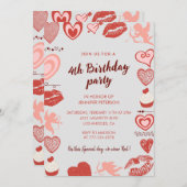 Elegante Einladungen zum 4. Geburtstag Gray Red He (Vorne/Hinten)