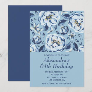 Elegante Einladungen zum 64. Geburtstag Floral Blu