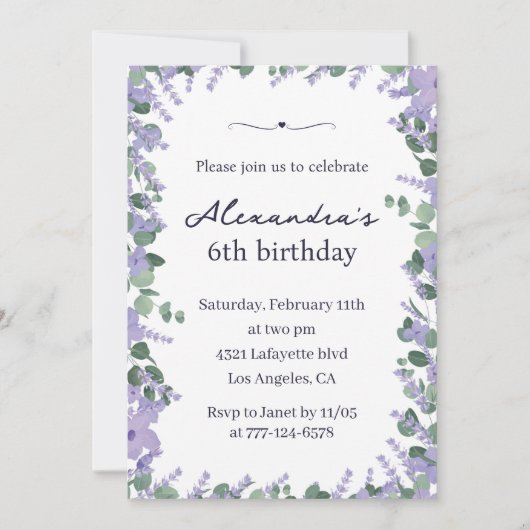 Elegante Einladungen zum 6. Geburtstag (Vorderseite)