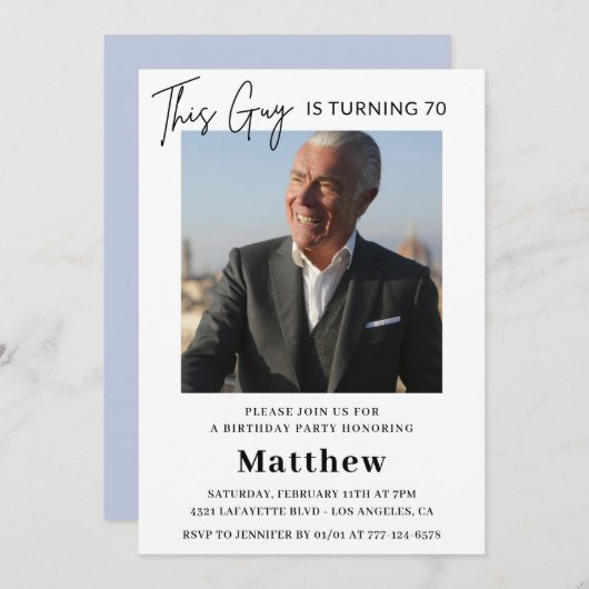 Elegante Einladungen zum 70. Geburtstag Männer Fot (Vorne/Hinten)