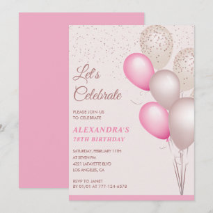 Elegante Einladungen zum 78. Geburtstag Pink Ballo