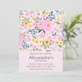 Elegante Einladungen zum 80. Geburtstag Pink Flora (Stehend Vorderseite)