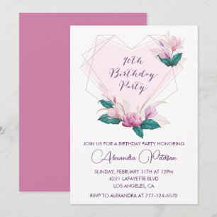 Elegante Einladungen zum 90. Geburtstag Pink Flora