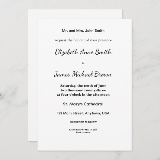 Elegante Einladungen zum Hochzeitstag (Vorne/Hinten)