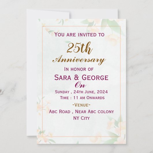 Elegante Einladungen zum Hochzeitstag (Vorderseite)