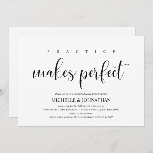 Elegante Einladungs-Karte für Hochzeiten Probe Din Einladung (Vorne/Hinten)