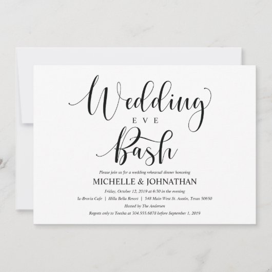 Elegante Einladungs-Karte für Hochzeiten-Probe Einladung (Vorderseite)