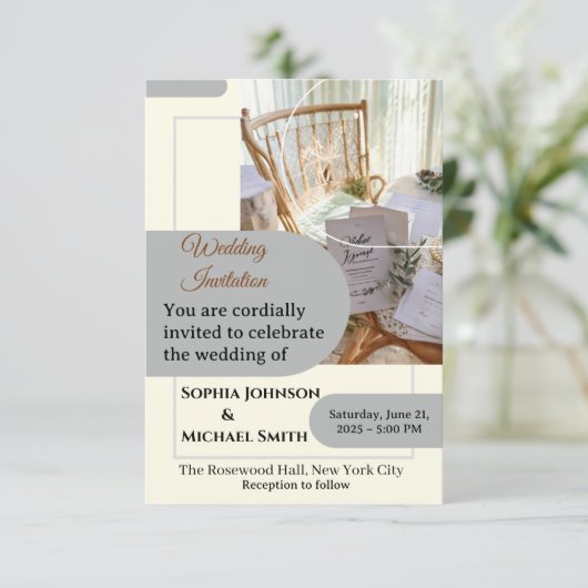 Elegante Einladungskarte für Hochzeiten - Minimal  (Stehend Vorderseite)